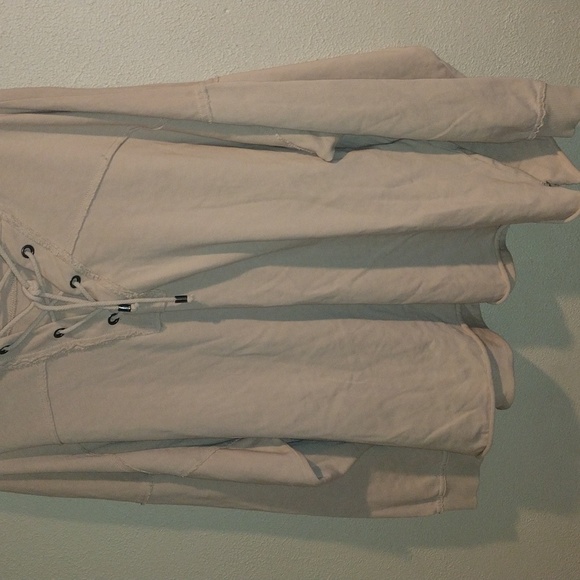 Aerie Hooded Lace up Light Pink Rose Oversized Sweatshirt Hoodie L - Picture 4 of 6